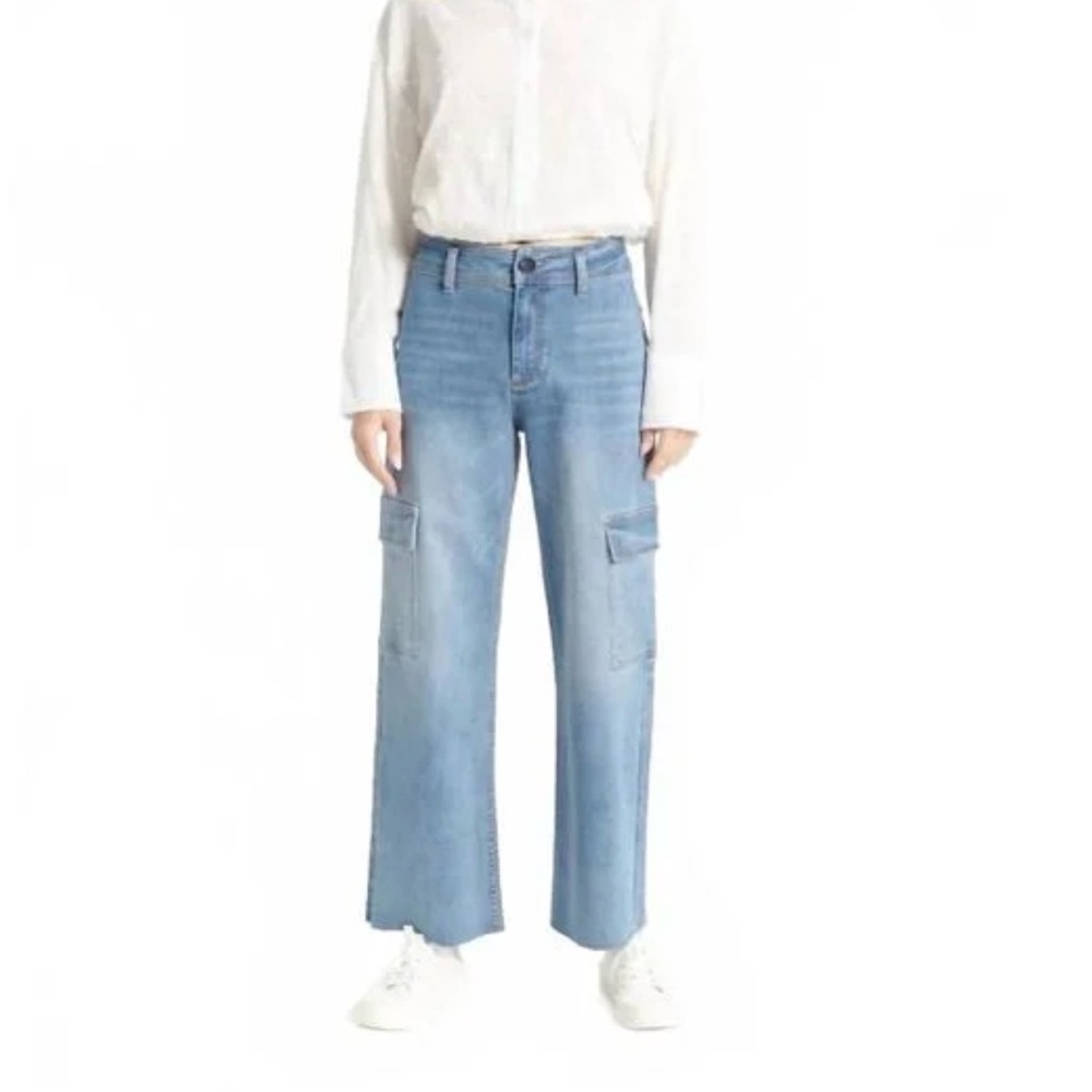 OAT New York High-Rise Cargo Wide Leg Jeans Utility Denim 10/30 Blue Casual